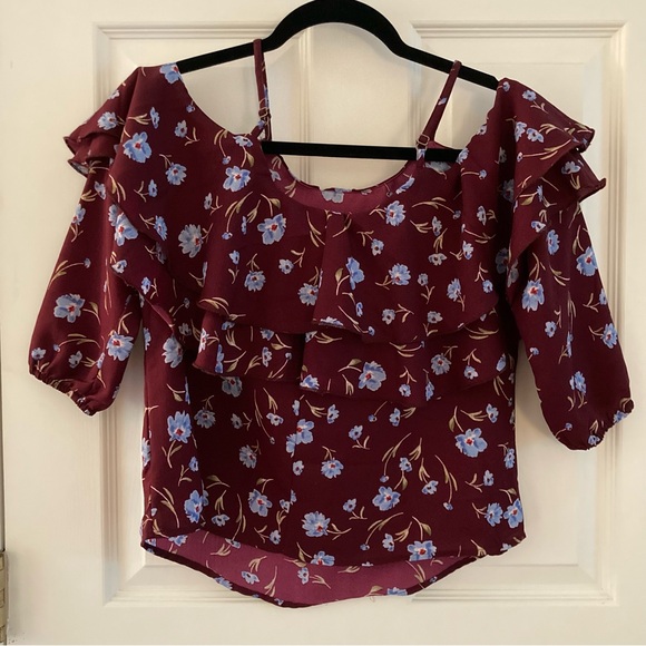 🌸Japna Women’s Off the Shoulder Ruffle Trim Blouse, Floral Print - Picture 2 of 5